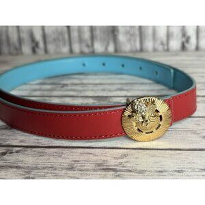 Women's Faux Leather Metal Bumble Bee Gold Logo Teal Red Decorated Belt 30/32
